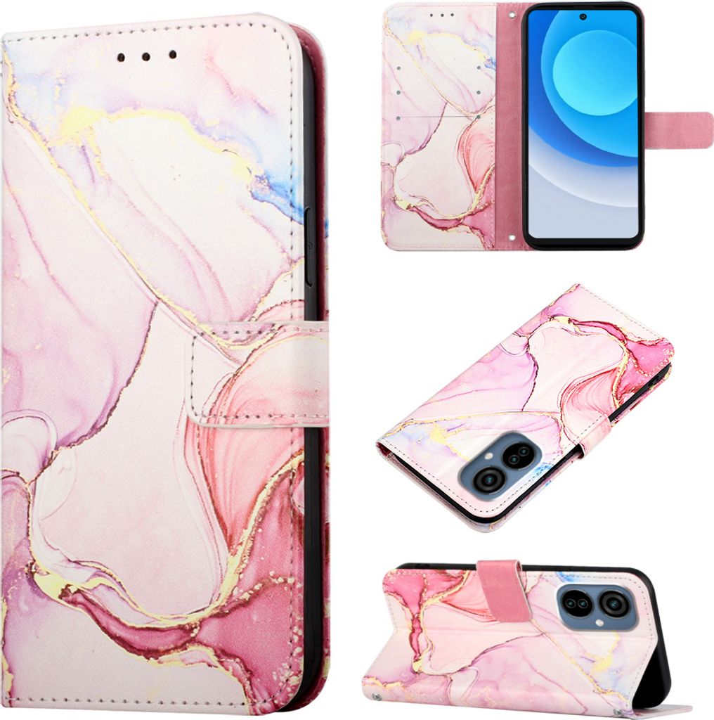 Tecno Camon 19 Neo Hülle, Marmor Motiv Kunstleder Tasche Wallet Kartenfächer mit Standfunktion Klapp Schutzhülle für Tecno Camon 19 Neo Pink Weiß