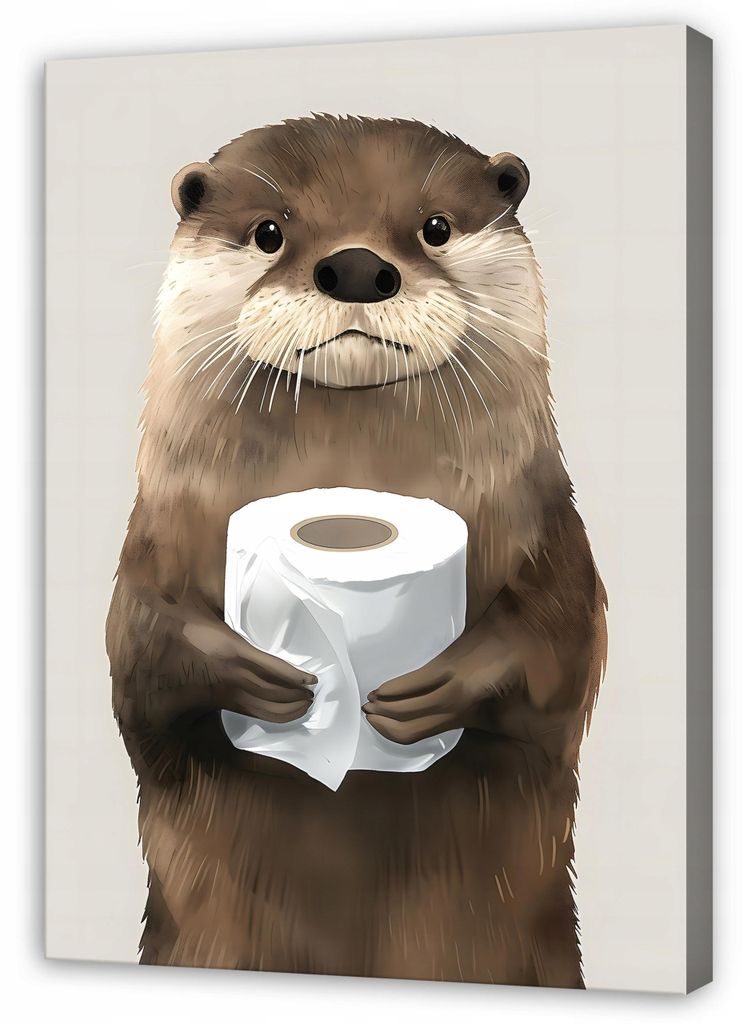Leinwandbild Otter Klopapier Abstrakt - 70x100 cm - Wandbilder Badezimmer WC - Leinwand Leinwandbild Braun - SPP16507O1