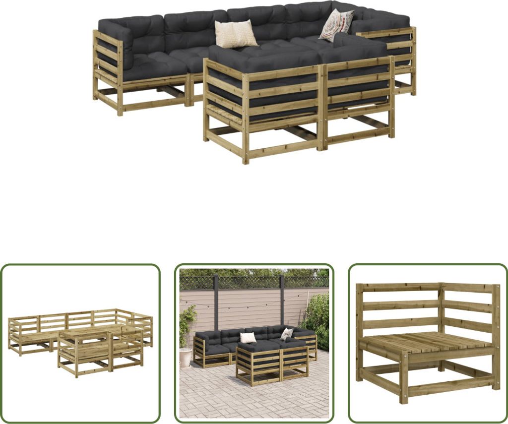 The Living Store 7-tlg. Garten-Sofagarnitur Kiefernholz Imprägniert
