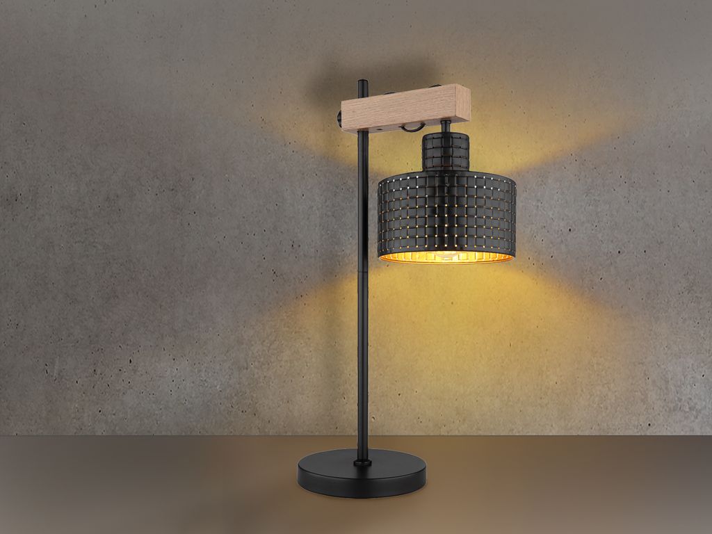 LED Industrial Tischleuchte, Nachttischlampen Lampenschirm Schwarz Gold, H: 55cm