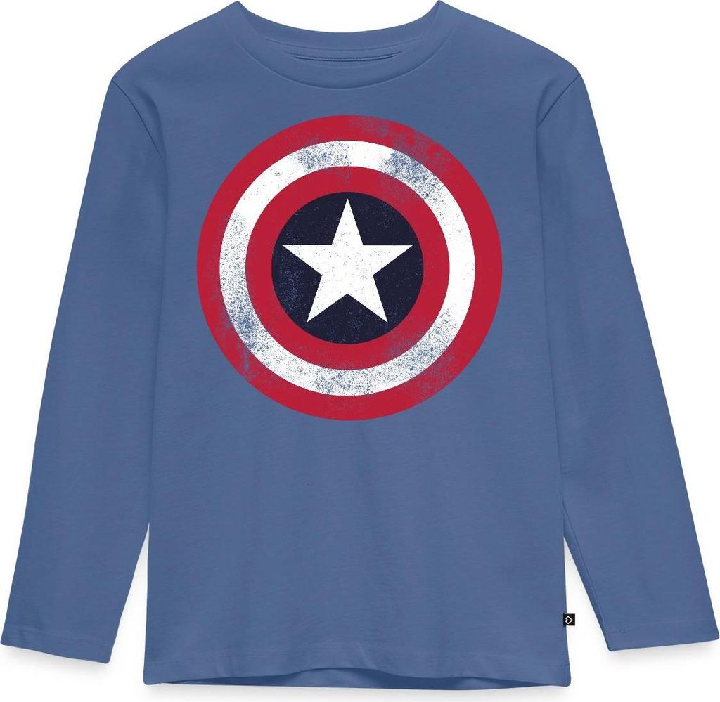 Spreadshirt Avengers Captain America Stern Emblem Kinder Premium Langarmshirt, 98/104 (2 Jahre), Taubenblau