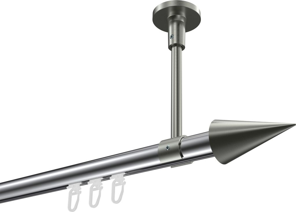 Interdeco Innenlaufstange / Gardinenstange mit Innenlauf Chrom / Edelstahl-Optik, Typ Sonette Savio (Kegel) Deckenmontage, 20 mm Ø 1-läufig, 400 cm