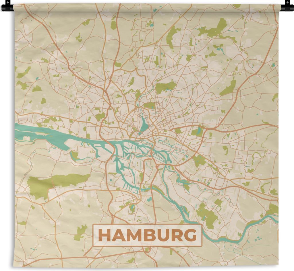 MuchoWow Wandteppich Wandbehang Karte - Hamburg - Vintage - Stadtplan 150x150 cm Tapisserie Dekoration Wandtuch - Wohnaccessoires - Modernes