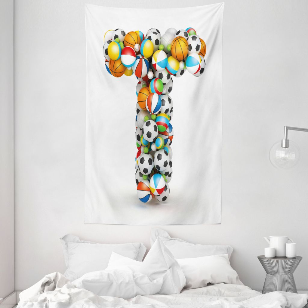 ABAKUHAUS Buchstabe T Wandteppich und Tagesdecke, Big Small Spielbälle aus Weiches Mikrofaser Stoff Waschbar ohne Verblassen Digitaldruck, 140 x 2...