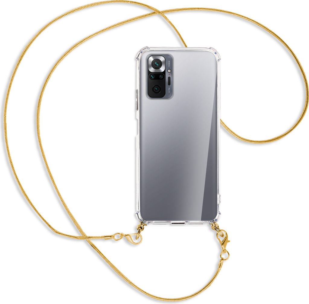 Handykette Backcover-Schutzhülle mit Band (Metall goldfarben) für Xiaomi Redmi Note 10 Pro / Pro Max - goldfarbene Kette Snake
