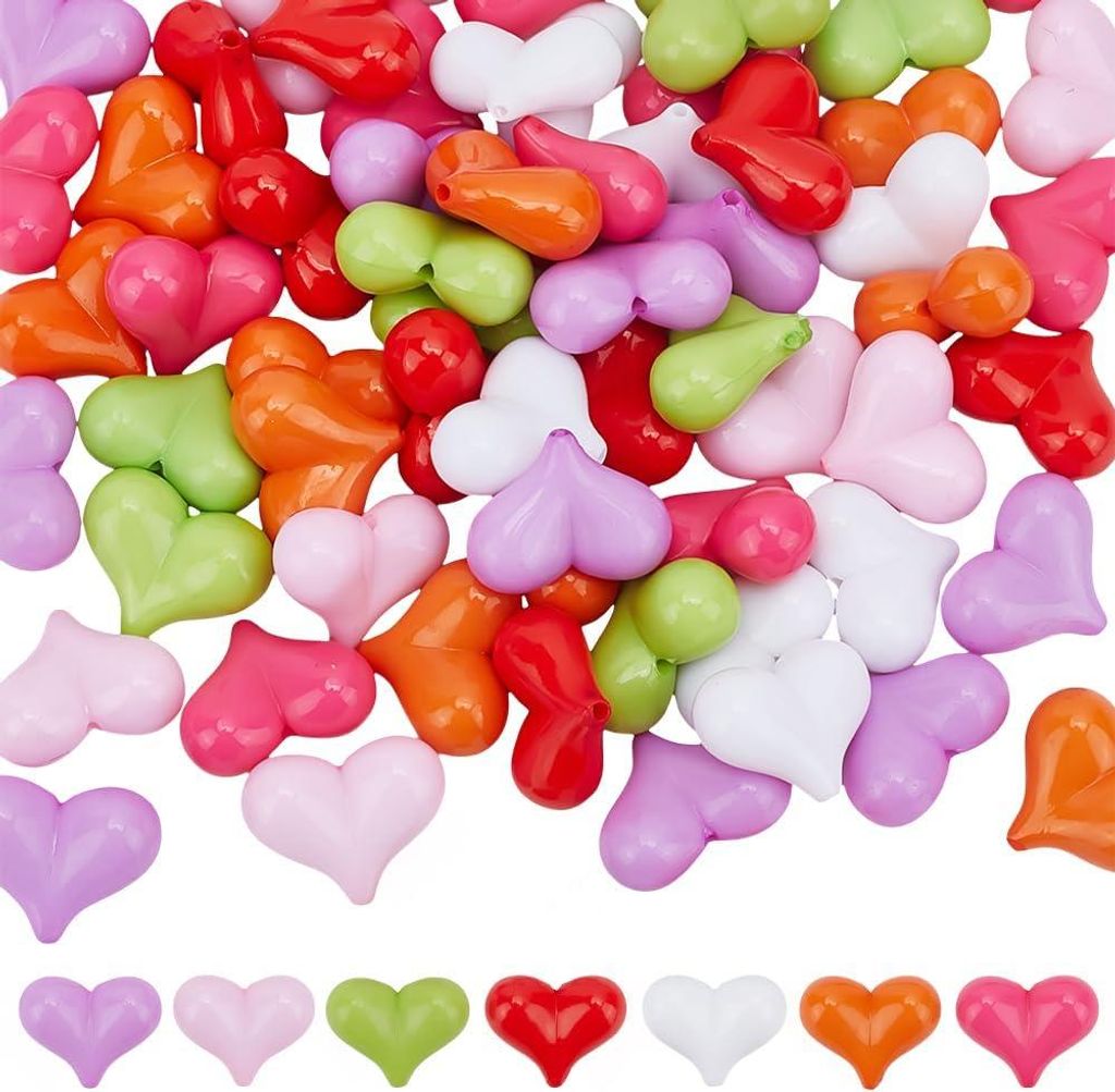 7 Farben 70 Stück Acryl Herzperlen - 17mm Bunte Liebesform Lose Spacer Perlen - Kleine Bastelperlen für Valentinstagsdekoration und DIY Schmuck