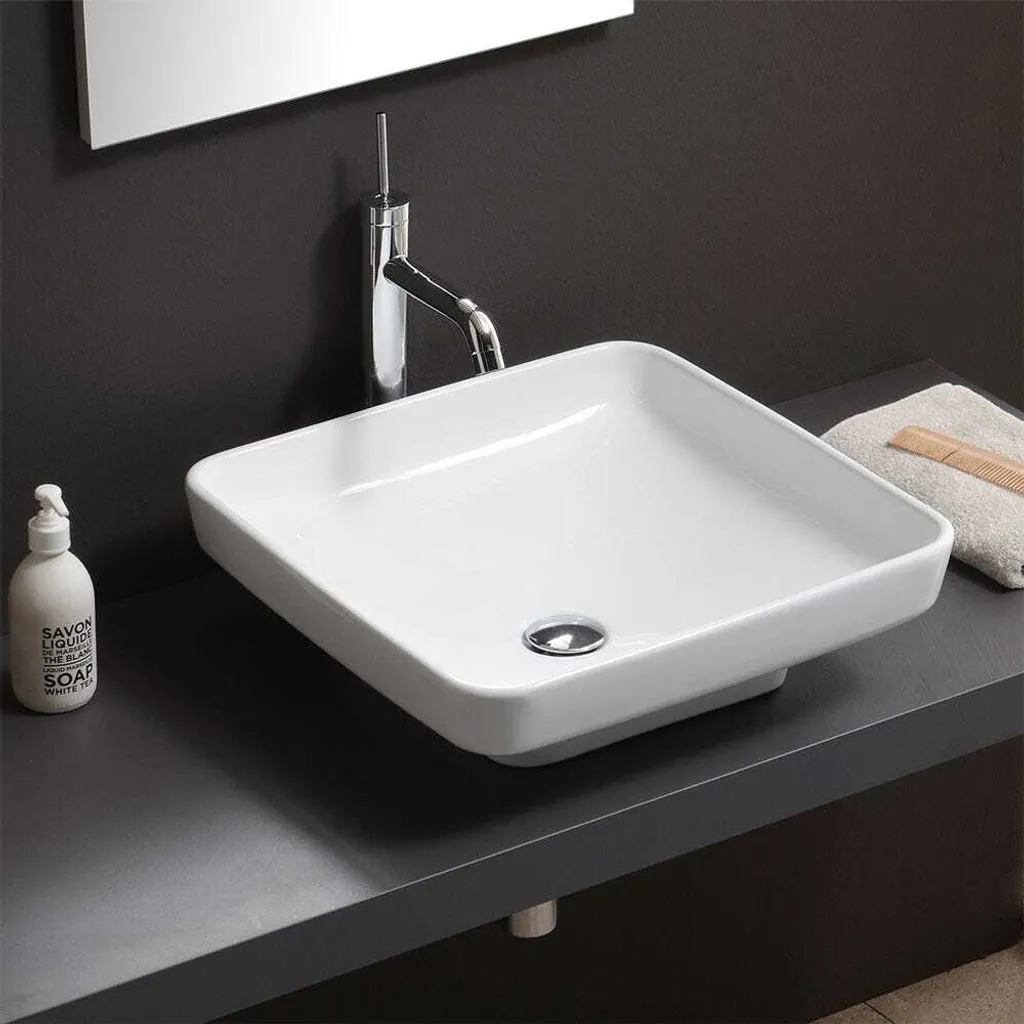 Lavabo appoggio per rubinetto a muro design quadrato 45x45