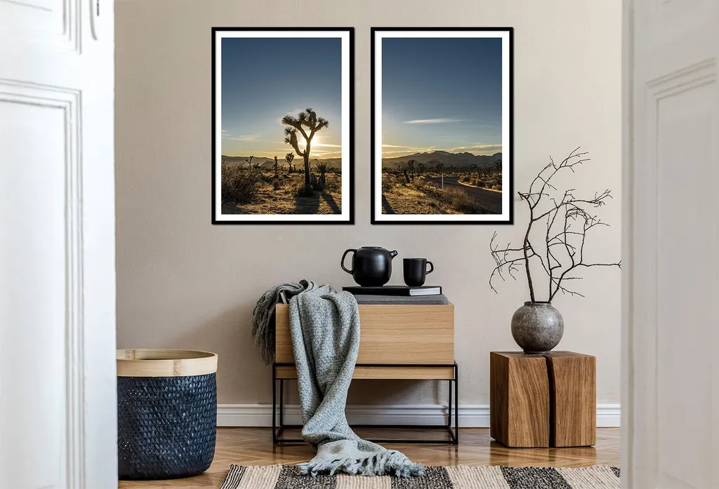 Relooking Mural Facile : Set 2 Tableaux Cactus Boho Cadres 53x73cm P2173 - 2