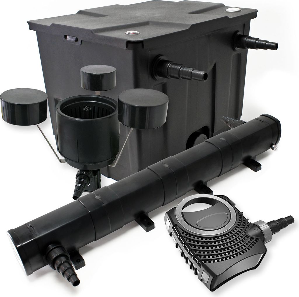 Wiltec Komplettset: CBF-350 Teichfilter bis 12000 L Teichfilteranlage als Durchlauffilter, NEO10000 Teichpumpe 10000l/h 80W, CUV-272 Teichklärer U...