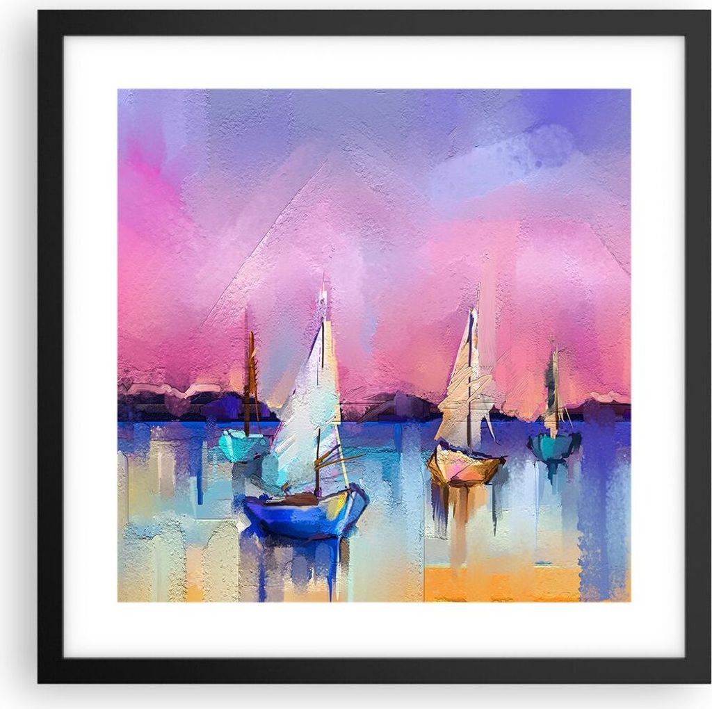 Gerahmtes Poster - Schwarzer Rahmen - Segelboot See - 40x40 cm - Wand Bild - Wanddeko - Wandbilder - Kunstposter - Wandposter - Bilderrahmen - Bild...