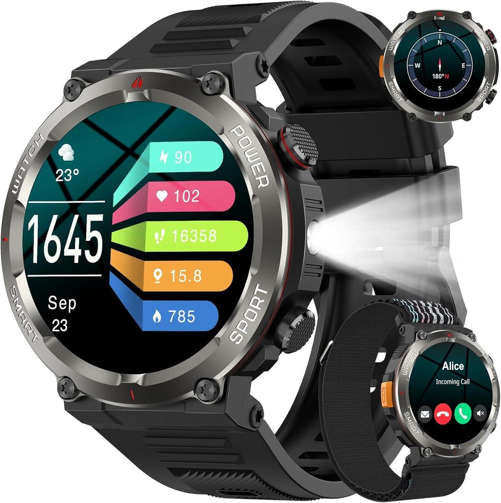 Smartwatch Herren mit Telefonfunktion 1.45" HD Fitnessuhr mit Pulsmesser Schlafmonitor Schrittzähler 120 Sportmodi IP68 Wasserdicht für Android iOS