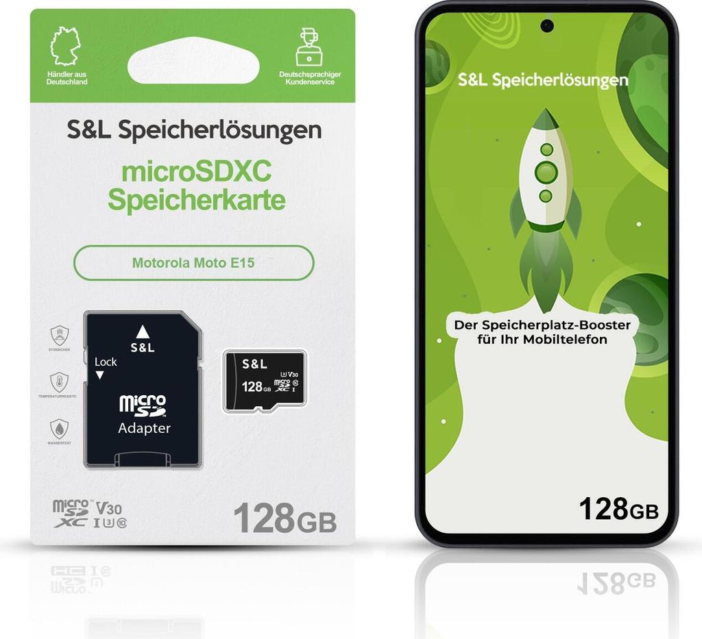 microSD Speicherkarte S&L für Motorola Moto E15 - Speicherkapazität: 128 GB