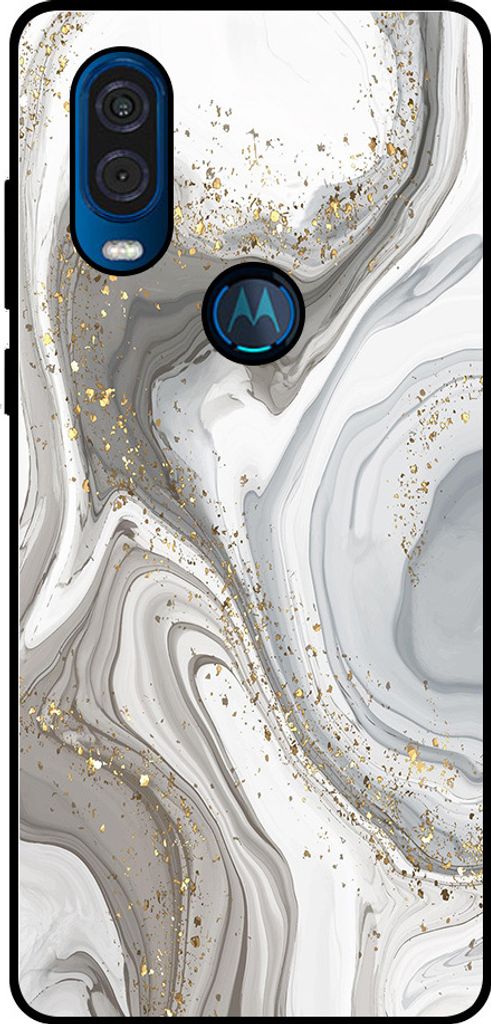 Smartphonica Handytasche geeignet für Motorola One Vision mit Marmordruck - TPU zurück Abdeckung Fall Marmor Design - Silber