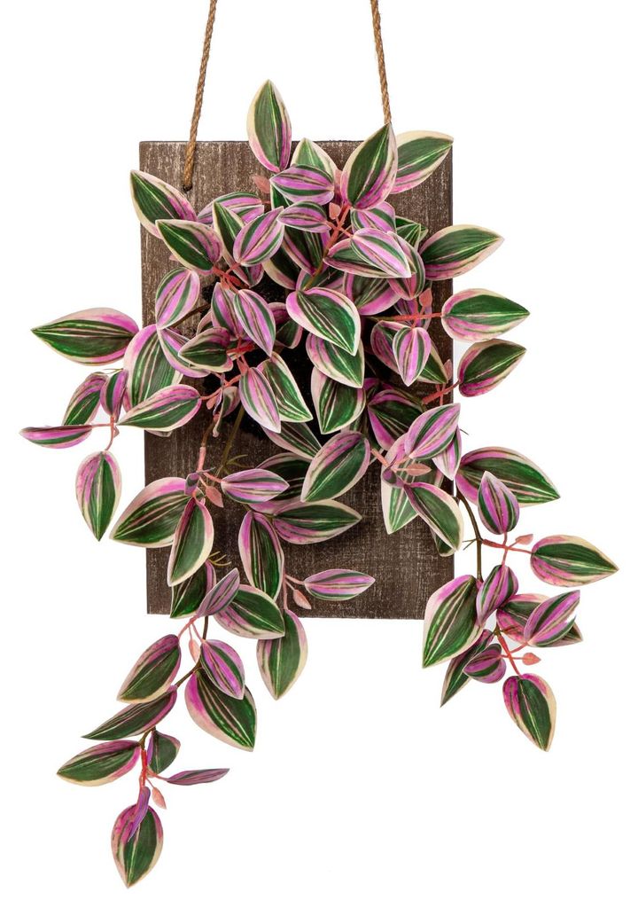 Künstliche Tradescantia-Hängepflanze, naturgetreu, mit Holzsockel, 84 cm hoch, für Wand, Veranda, Café, Treppenhaus, Garten, als Wohndekoration