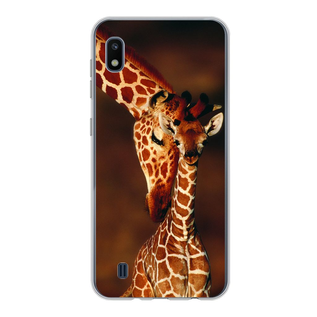 MuchoWow Handyhülle Schutzhülle Hülle für Samsung Galaxy A10 Giraffe - Kalb - Porträt Silikon Softcase Handy Hülle - Schutzhülle