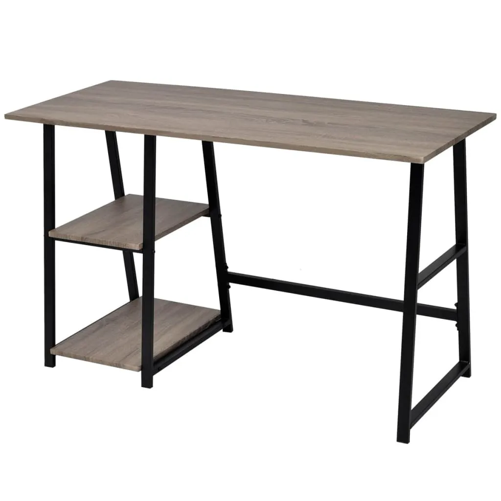 Bureau de Télétravail Gris et Chêne Gain de Place avec Rayonnages Fixes - 3