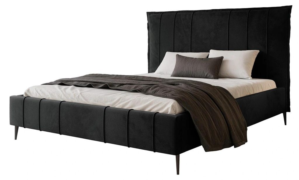 Polsterbett SOMALI 200x200 Schwarz Velours mit Bettkasten & Lattenrost