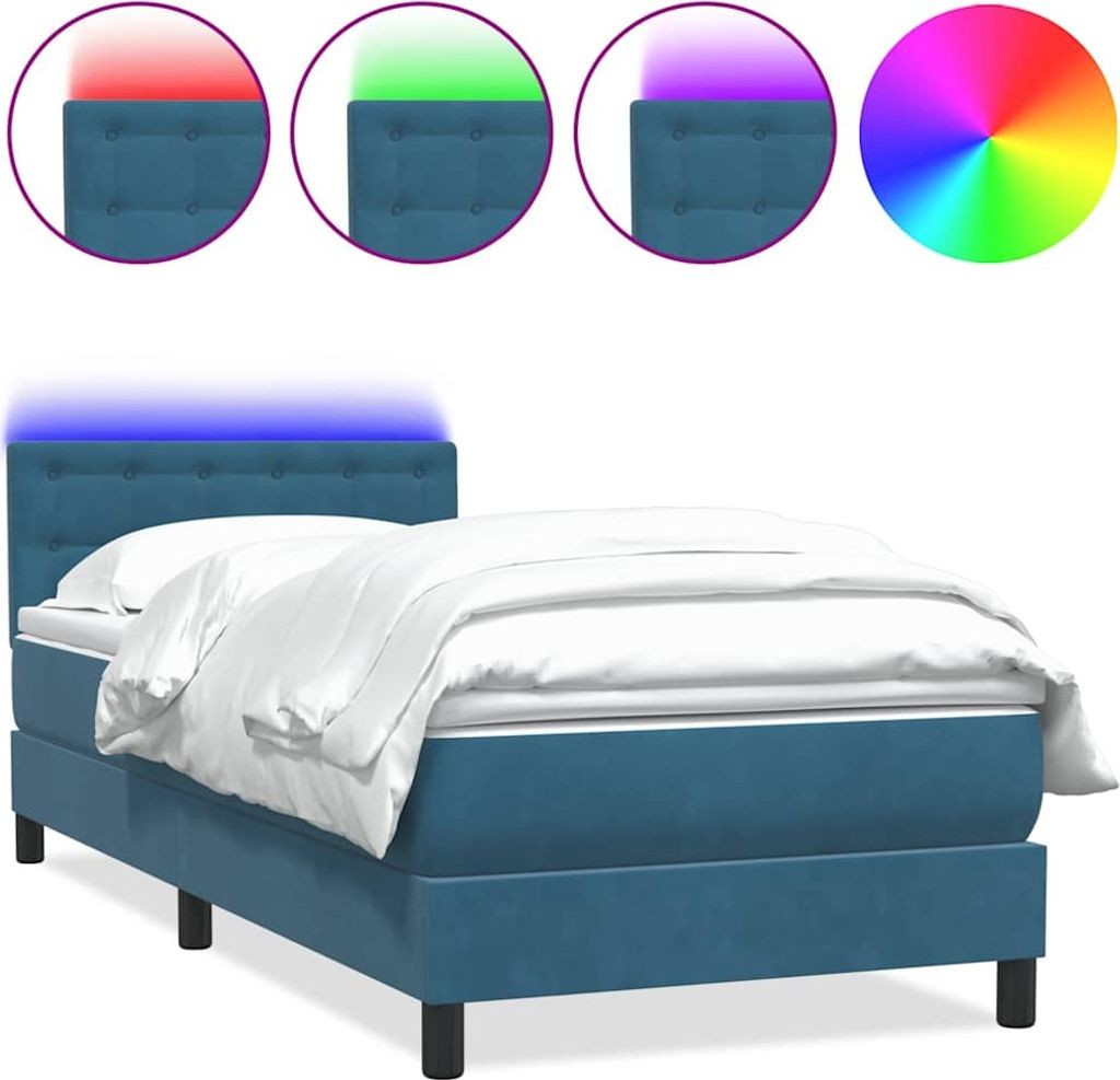 Boxspringbett mit Matratze & LED Dunkelblau 80x210 cm Samt