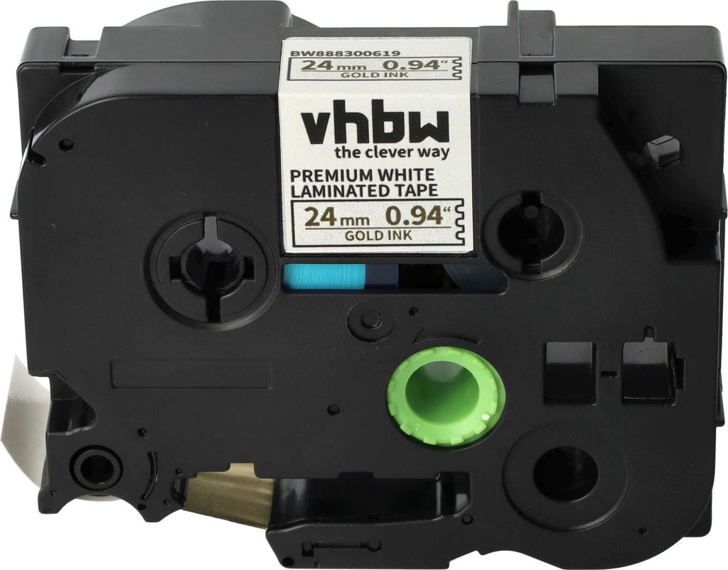 vhbw Schriftband-Kassette kompatibel mit Brother PT D600VP, 2400, D800W, 2700VP, E 500 VP Etiketten-Drucker 5m x 24mm Gold auf Premiumweiß, Laminiert