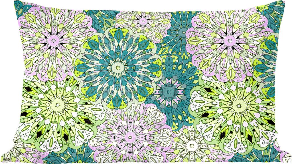 MuchoWow Zierkissen Sofakissen Wohnzimmer Dekokissen 50x30 cm Mandala - Limette - Grün - Muster - Wohnzimmerdekoration - Polster mit Photo