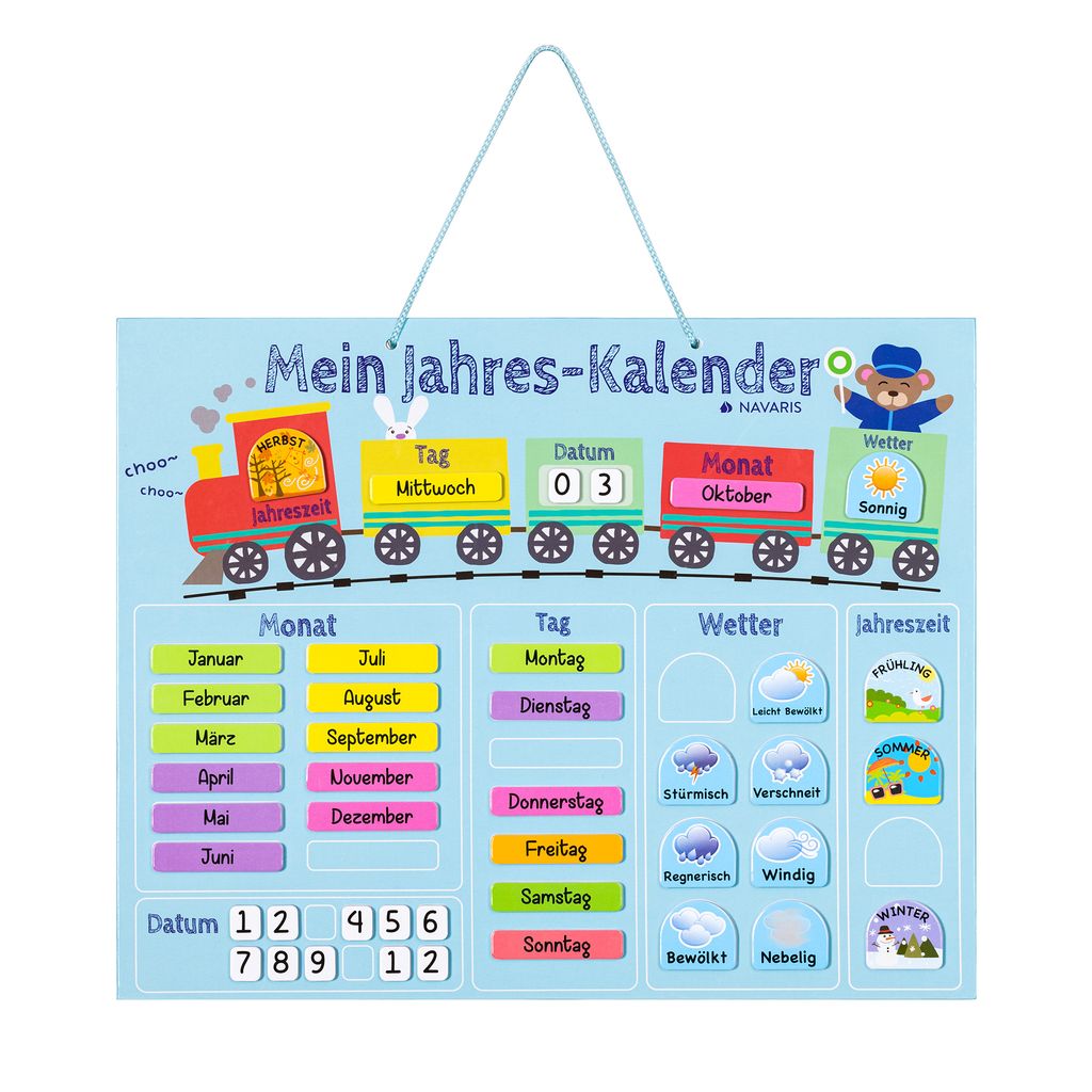 Kalender Tafel für Kinder Lerntafel Magnet Spiel Lernuhr Jahreszeiten Uhr 