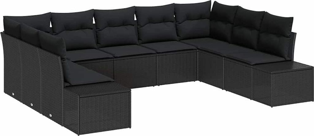 Möbel Gartensofa-Set - Outdoor-Lounge-Set - mit Kissen 9er Set,multifunktional& Moderne - Schwarz Polyrattan - Gartengarnitur - Gartensofas CLORIS...