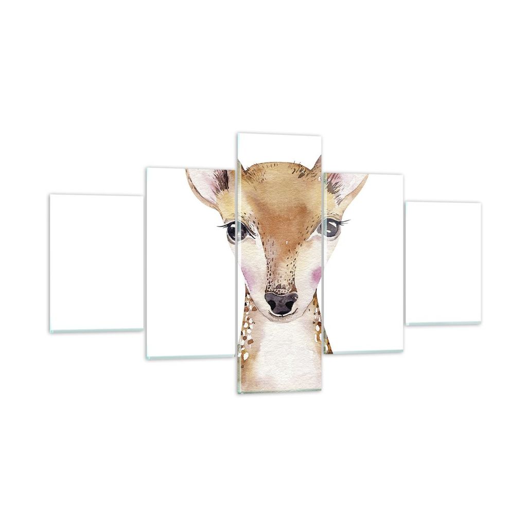 Bilder auf glas - 5 Teile - Damhirschkuh Grafiken Kinder - 125x70cm - Glasbilder - Wandbilder - Bilder - Wanddekoration aus Glas - Glas Bilder - Wa...