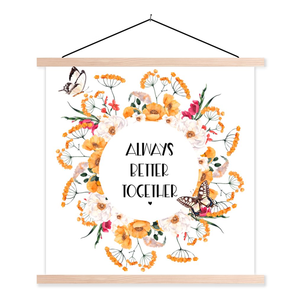 MuchoWow Textilposter Zitate - Sprichwörter - Gemeinsam immer besser - Familie 60x60 cm mit holzfarbenen Rahmen - Wanddekoration