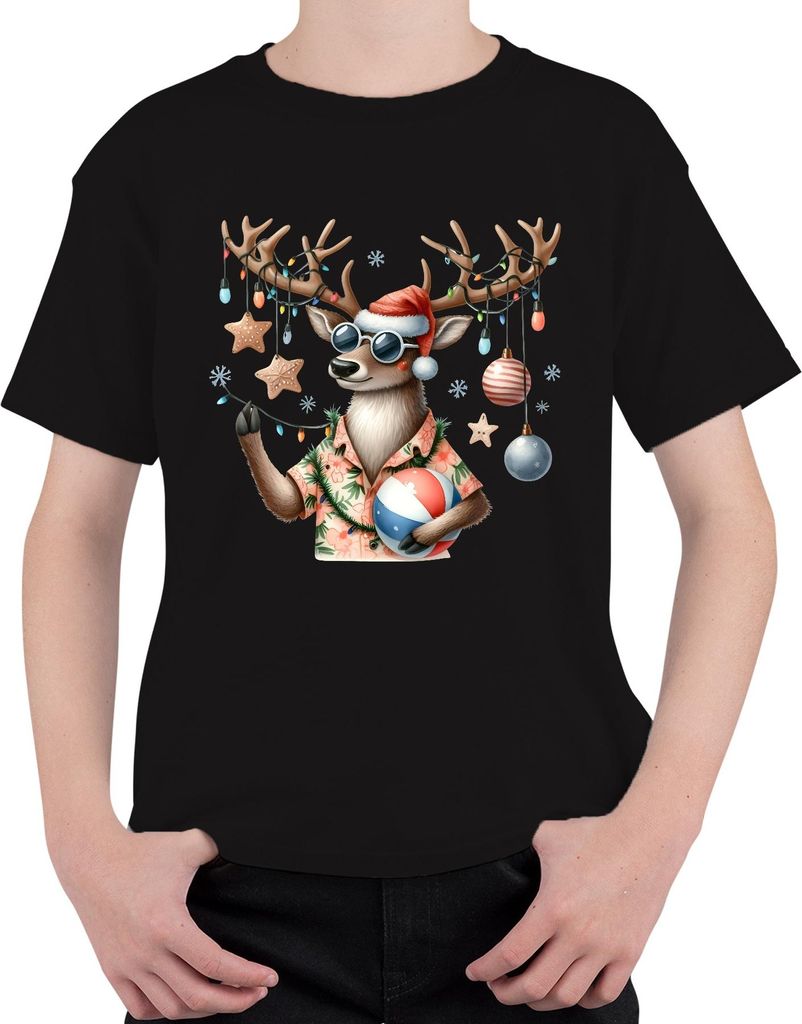 Cooles Rentier Sonnenbrille Strand Weihnachten Hawaii Hemd Urlaub Uni Kinder T-Shirt, Schwarz, 152