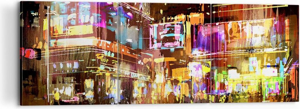 Bild auf Leinwand - Leinwandbild - Street Lichter Nacht Illustration - 120x40cm - Wand Bild - Wanddeko - Leinwanddruck - Bilder - Kunstdruck - Lein...