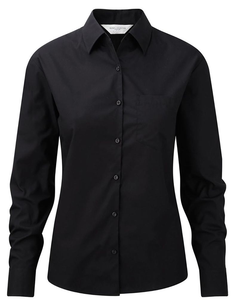Jerzees Damen Baumwoll-Hemd / Bluse / Arbeitsbluse, langärmlig FK751 (2XLarge) (Schwarz)