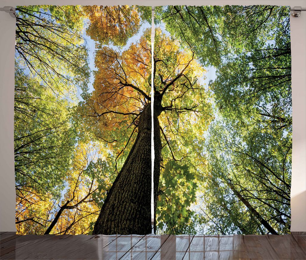 ABAKUHAUS Baum Rustikaler Vorhang, Wald Herbst Wachstum Eco, Wohnzimmer Universalband Gardinen mit Schlaufen und Haken, 280 x 245 cm, Dunkelbraun H...