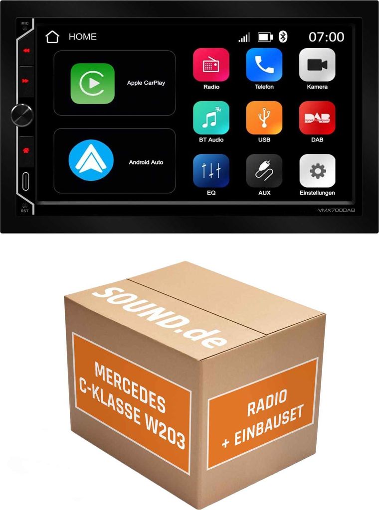 Autoradio Einbaupaket ESX VMX700DAB passend für Mercedes C-Klasse W203 + Harman Kardon | CarPlay Wireless Android Auto Wireless Bluetooth