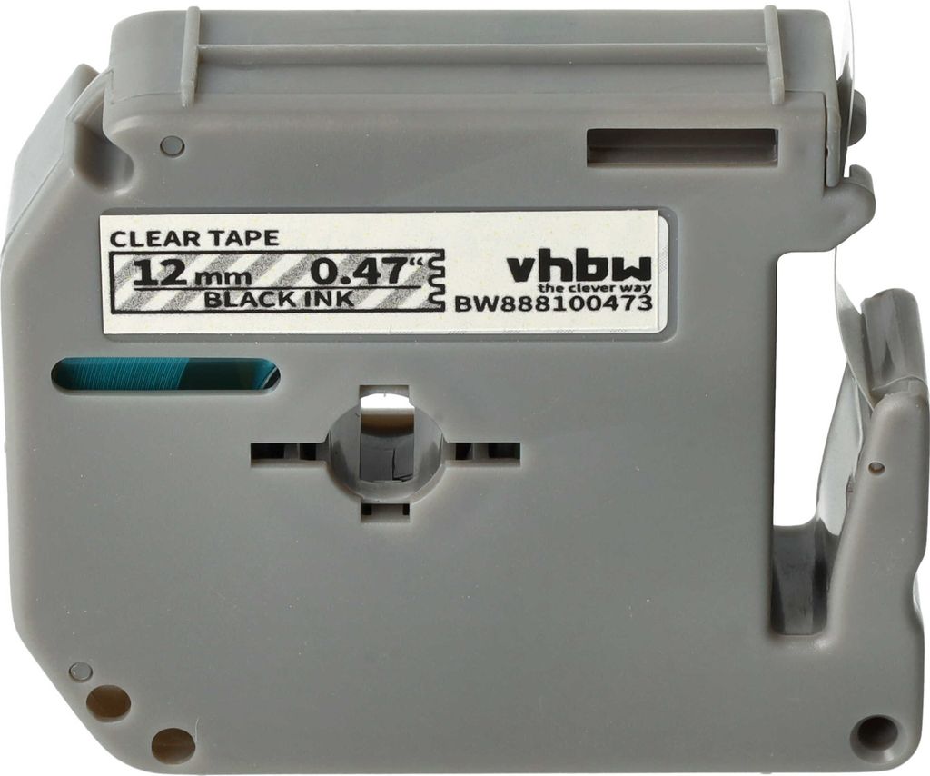 vhbw Schriftband-Kassette kompatibel mit Brother PT 85, M95, 90, BB4 Etiketten-Drucker 8m x 12mm Schwarz auf Transparent