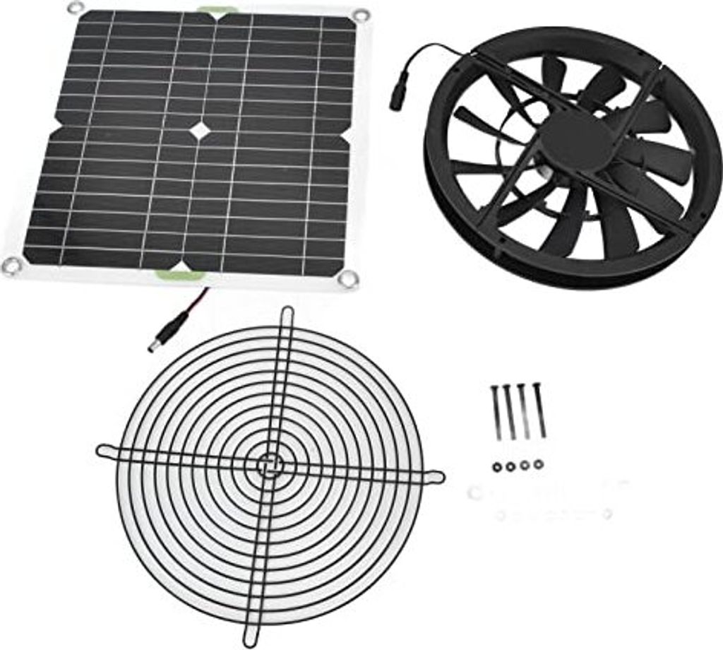 Ejoyous Solarpanel Lüfter Kit, 100 W Wasserdichter Solarlüfter Solarbetriebener Ventilator Runder Abluftventilator für Gewächshäuser Haustierh...