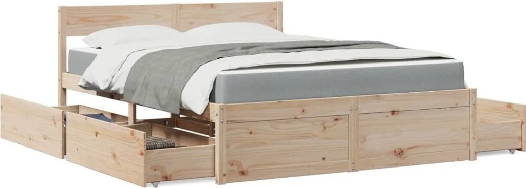"2026 Promotion" Bett mit Schubladen - und Matratze 160x200 cm - Massivholz Kiefer - Polsterbett CC14062