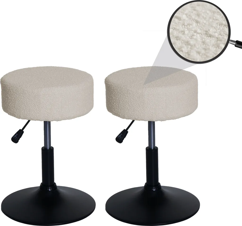 2x Sgabelli HWC-C22 Bouclé Bianco Panna Regolabili Girevoli