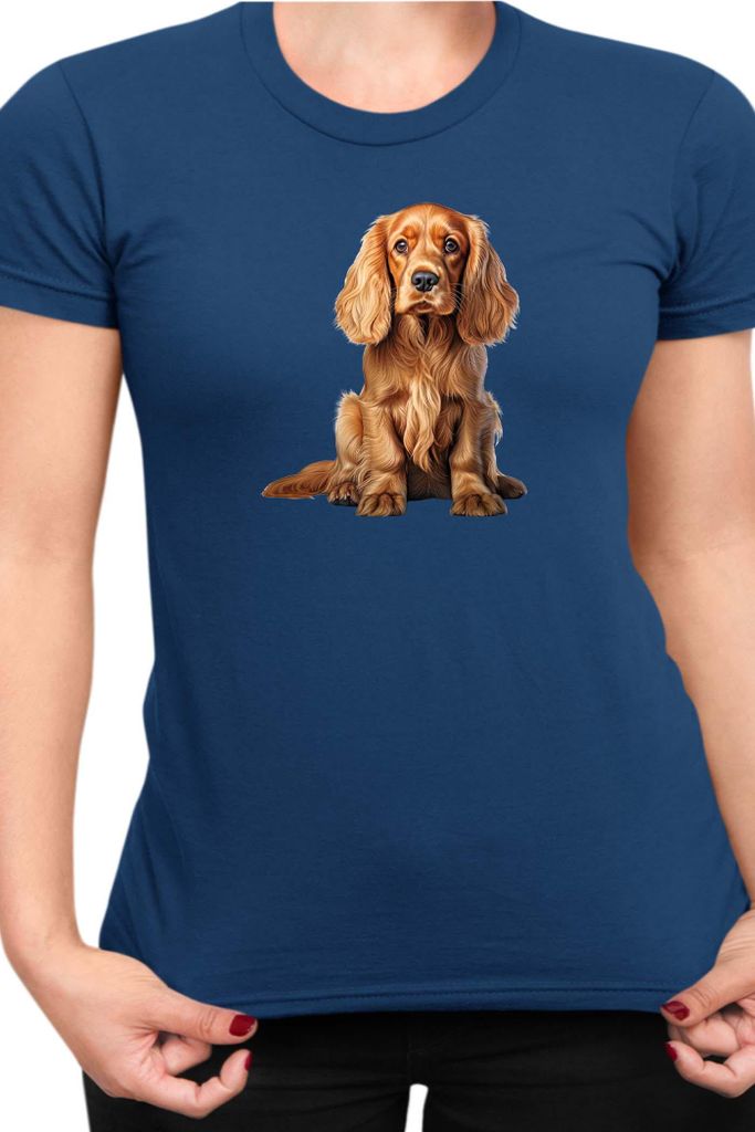 Damen T-Shirt Dogs Breeds Cocker Spaniel Dog Breed 006, Lady M / Dunkelblau