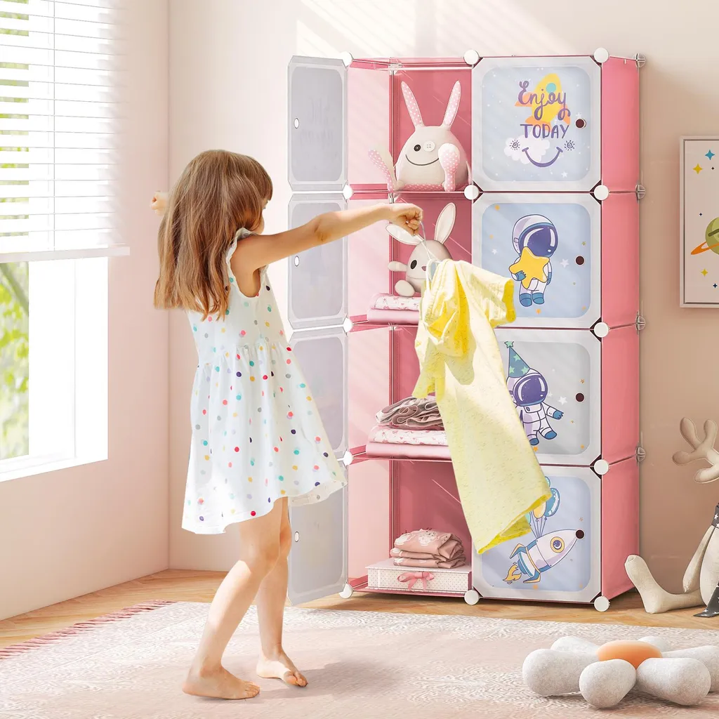 Armoire pour Enfants Modulable Rose : La Solution de Rangement à 8 Cubes
