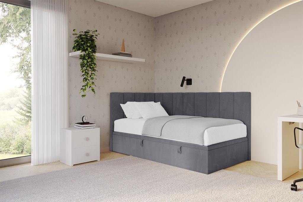 ALTDECOR Jugendbett mit Bettkasten - LOVY - 90x200 cm Dunkelgrau - Casablanca 2315 - Bett mit Matratze - Einzelbett mit Stauraum - Polsterbett Kind...
