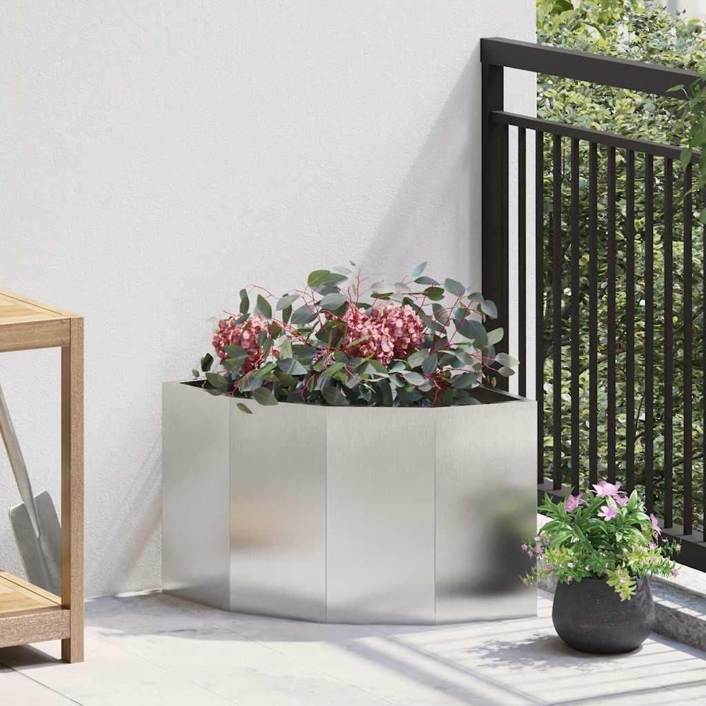"Schlussverkauf" Eckpflanzer im Garten - 1 pc - Hochbeet/Gartenbeet - Silber 45x45x35 cm Edelstahl C13635