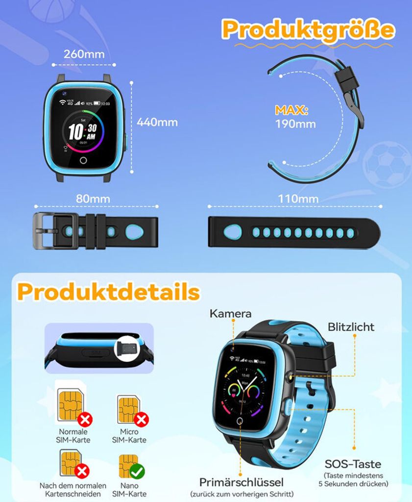 4G Smartwatch Kinder mit GPS und Telefonfunktion, IP68 Produktbild 6