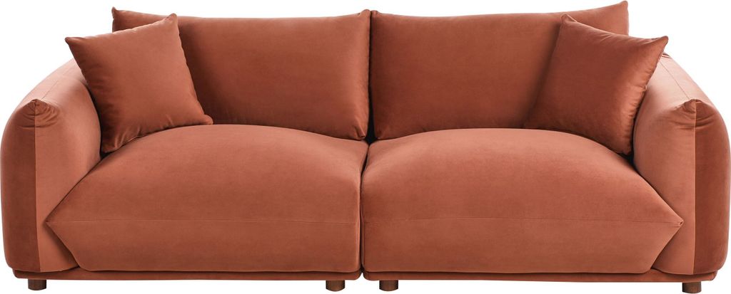 BELIANI 3-Sitzer Sofa Goldbraun Samt Weich Gepolstert mit 2 Kissen Breite Armlehnen Lose Rückenkissen Modern Wolkenoptik Polstersofa für Wohnzimmer