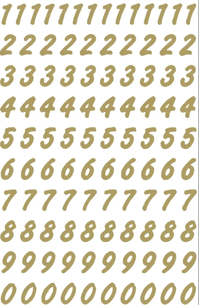 Numeri Adesivi Oro 8mm Resistenti Intemperie - Set 20 Fogli 0-9