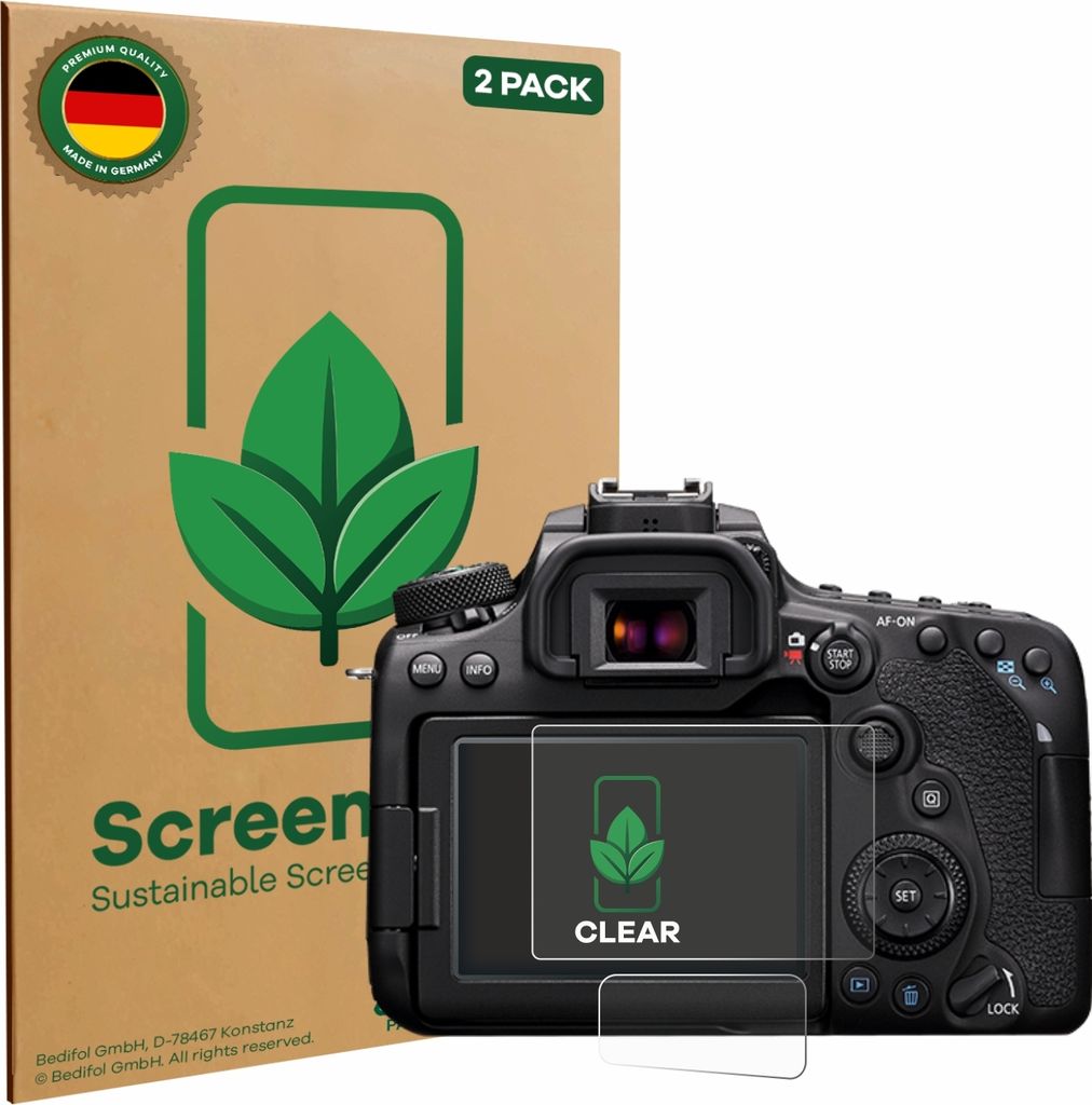 2x ScreenLeaf Schutzfolie für Canon EOS 90D nachhaltiger Displayschutz Display Schutz Folie Klar Transparent