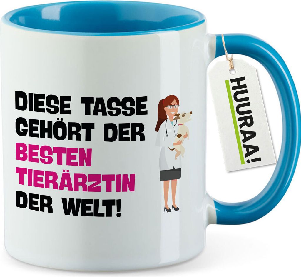 Huuraa Kaffeetasse Tasse gehört der besten Tierärztin der Welt 330ml Blau Keramik Kaffeebecher Geschenkidee