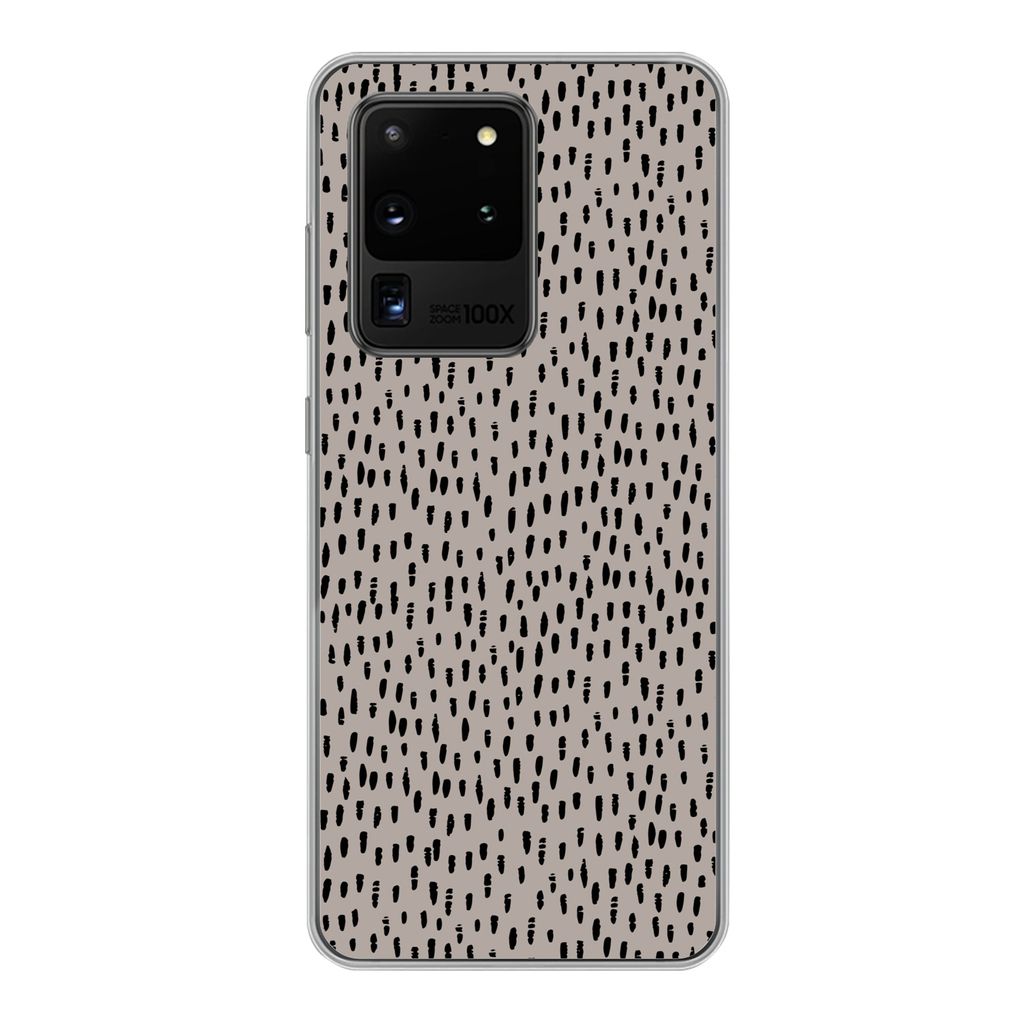 MuchoWow Handyhülle Schutzhülle Hülle für Samsung Galaxy S20 Ultra Polka dots - Braun - Schwarz Silikon Softcase Handy Hülle - Karteninhaber