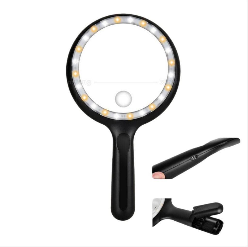 INF 28x/56x Handlupe mit 24 LED-Leuchten - Beleuchtete Leselupe Schwarz