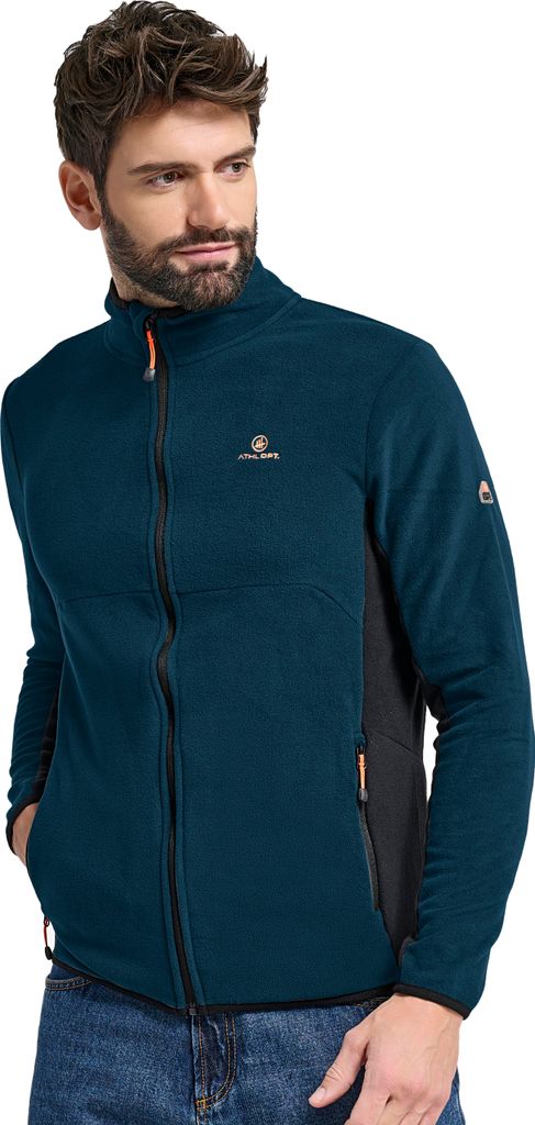 ATHL DPT. Herren funktionale Fleecejacke Langarm mit Reißverschluß für Outdooraktivitäten, Jacke mit Stehkragen Dunkelblau/Schwarz, Gr. M