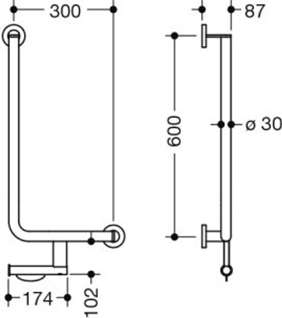 HEWI 900.22.13940 Winkelgriff, d:30, PRH, A1:600,